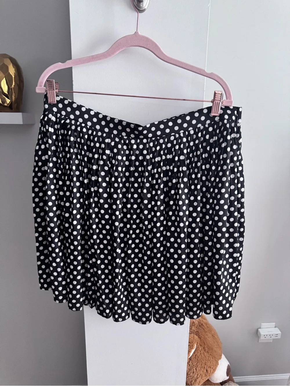 J.Crew Black White Polka Dot Pleated Mini Skirt Size 14 Flowy A-Line
